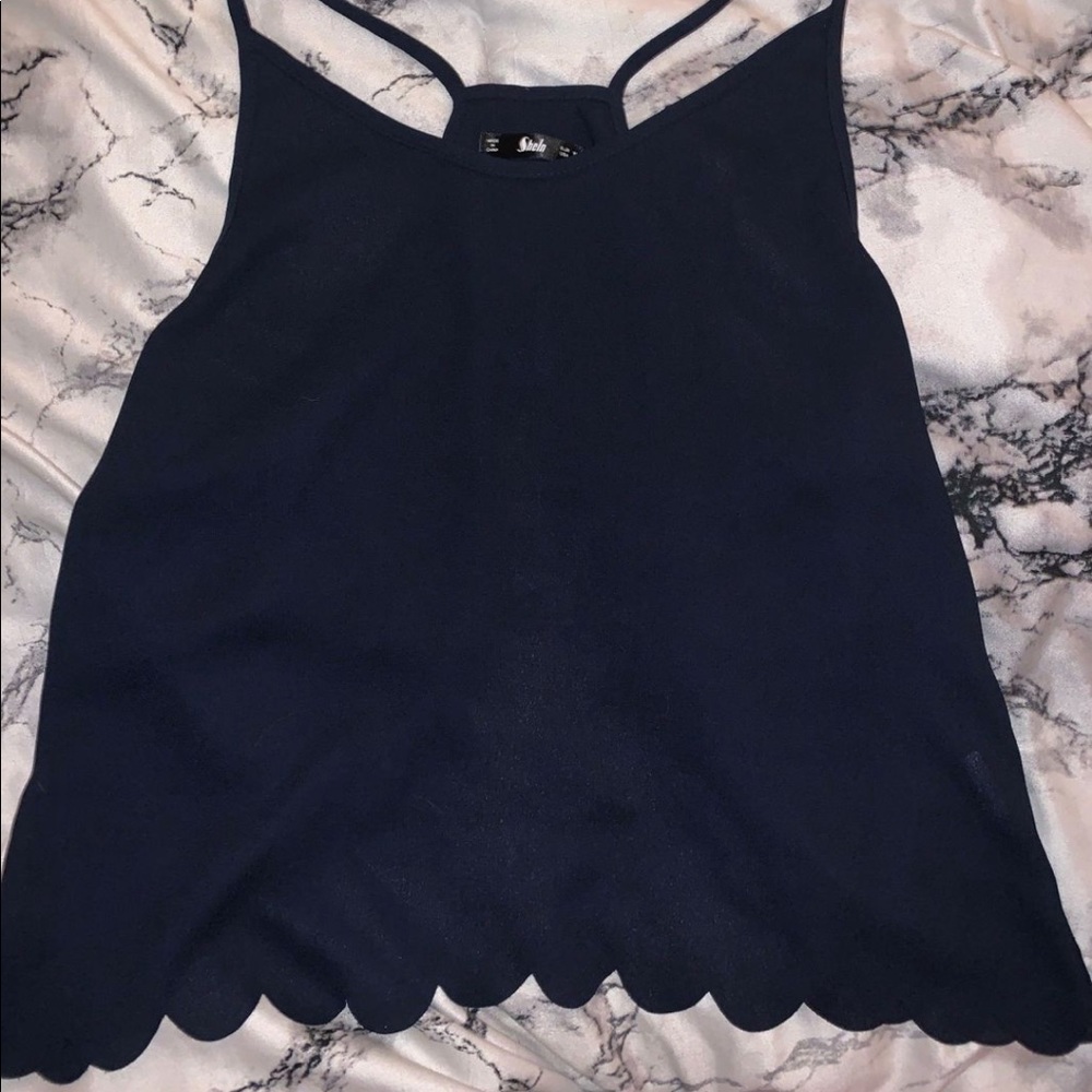 SHEIN Navy Blue Scalloped Edge Open Back Tank Top
